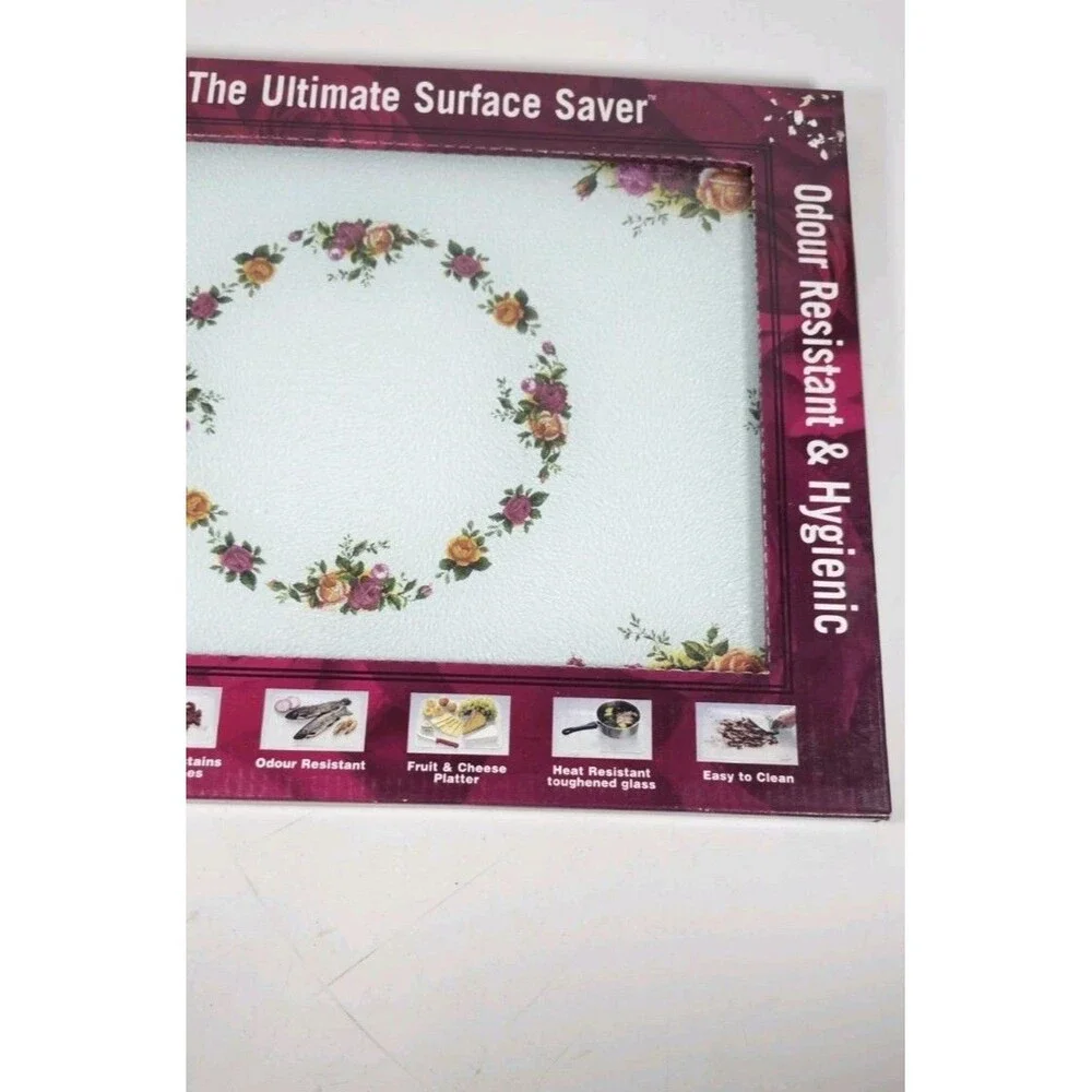 Royal Albert The Ultimate Surface Saver Glass Cutting Board NIB Blue Floral